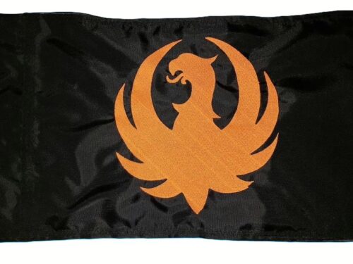 Ruger firearms logo safety flag with dense embroidered eagle emblem on nylon rectangle with whip sleeve