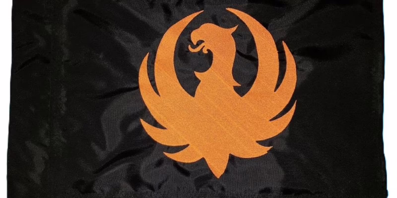 Ruger firearms logo safety flag with dense embroidered eagle emblem on nylon rectangle with whip sleeve