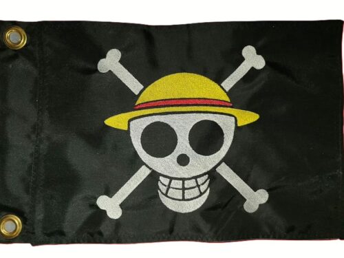 Straw Hat Pirates safety flag with double sided embroidery on durable black nylon