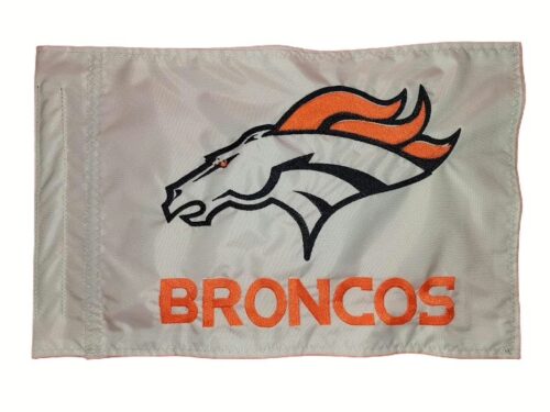 Denver Broncos safety flag with double sided embroidery on durable silver nylon