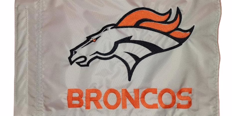 Denver Broncos safety flag with double sided embroidery on durable silver nylon