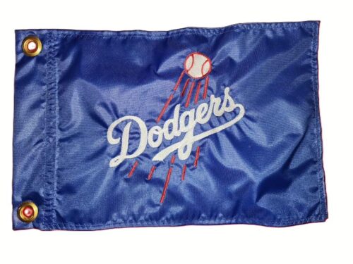 LA Dodgers script safety flag with double sided embroidery on durable blue nylon