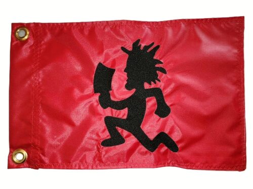 Hatchetman safety flag with dense embroidered running silhouette on nylon rectangle with brass grommets