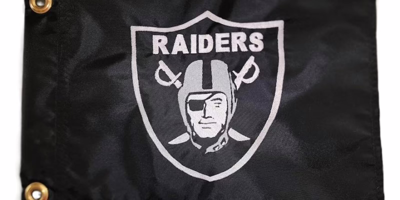 Raiders shield safety flag with double sided embroidery on durable black nylon