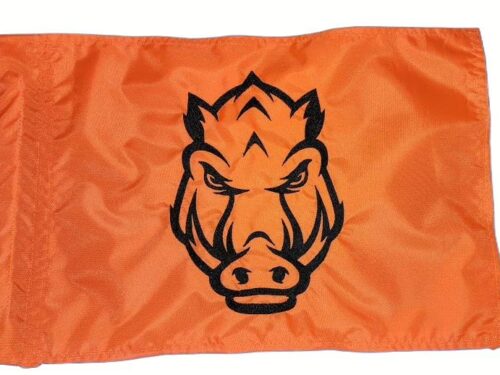 Wild Boar safety flag with double sided embroidery on durable orange nylon