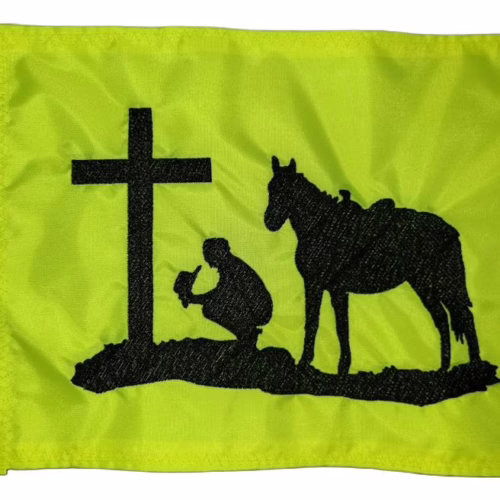 Praying Cowboy With His Horse At the Cross