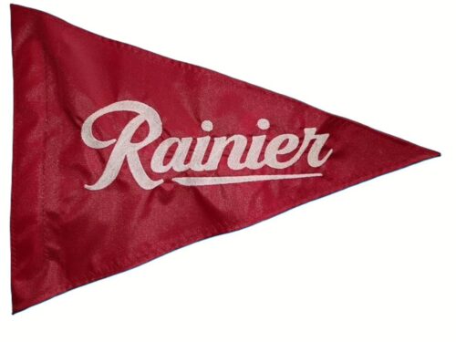 Rainier safety flag with double sided embroidery on durable red nylon