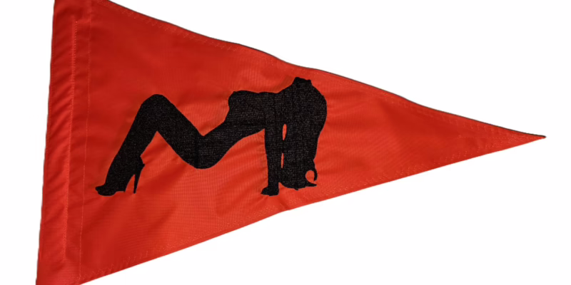 Sexy Girl safety flag with double sided embroidery on Bright orange nylon pennant