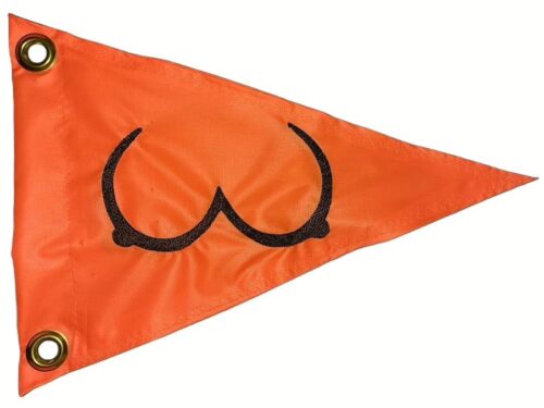 Boobies Outline safety flag with black embroidered graphic on high visibility orange nylon pennant