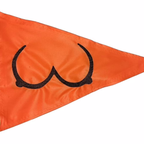 Boobies Outline safety flag with black embroidered graphic on high visibility orange nylon pennant