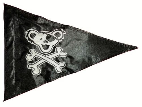 Grateful Dead Pirate Bear safety flag with double sided embroidery on black nylon pennant