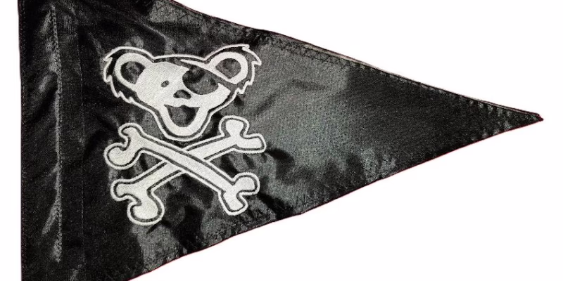 Grateful Dead Pirate Bear safety flag with double sided embroidery on black nylon pennant