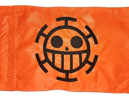 Heart Pirates safety flag with double sided embroidery on durable bright orange nylon