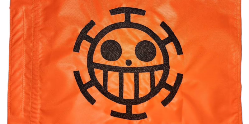 Heart Pirates safety flag with double sided embroidery on durable bright orange nylon