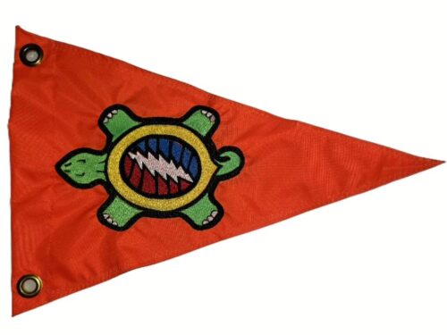 Grateful Dead Terrapin Turtle safety flag with embroidered lightning bolt turtle on bright orange nylon pennant with brass grommets