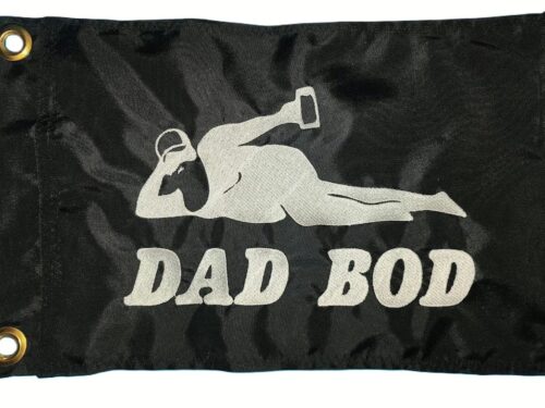 Dad Bod safety flag with double sided embroidery on durable black nylon