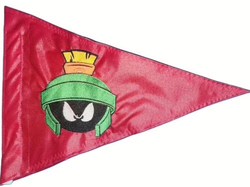 Marvin the Martian safety flag with dense embroidered centurion helmet face on nylon pennant with whip sleeve