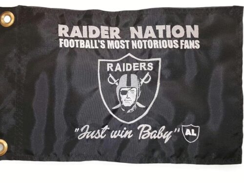 Raider Nation safety flag with double sided embroidery on durable black nylon