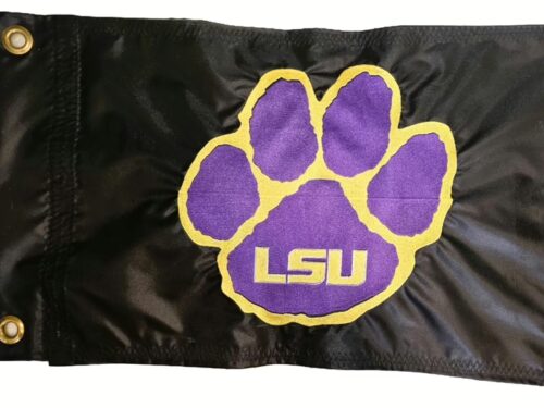 LSU Tigers safety flag with double sided embroidery on durable black nylon