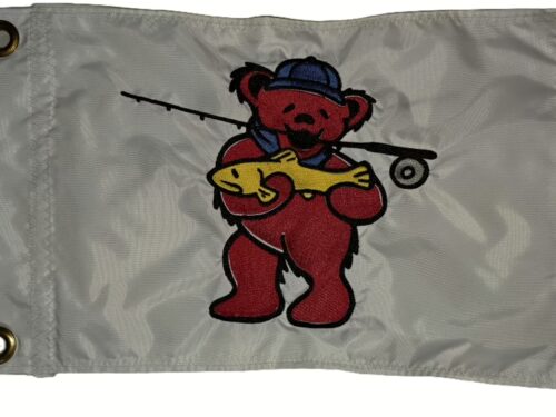 Grateful Dead fishing bear safety flag with double sided embroidery on durable white nylon