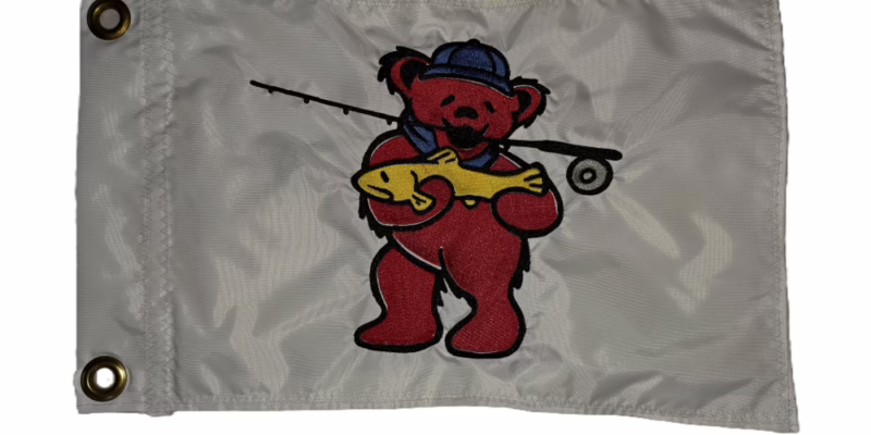 Grateful Dead fishing bear safety flag with double sided embroidery on durable white nylon