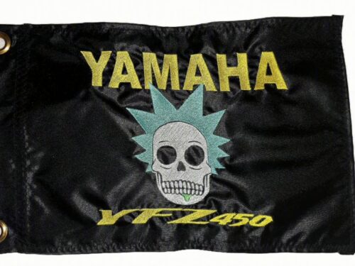 Yamaha YFZ 450 Rick Mad Scientist safety flag with double sided embroidery on durable nylon